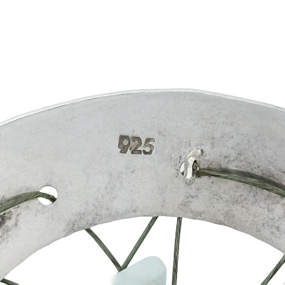 Vintage Sterling Silver 925 5.6cm Wire Openwork Amazonite Chip Pendant - Picture 3 of 6